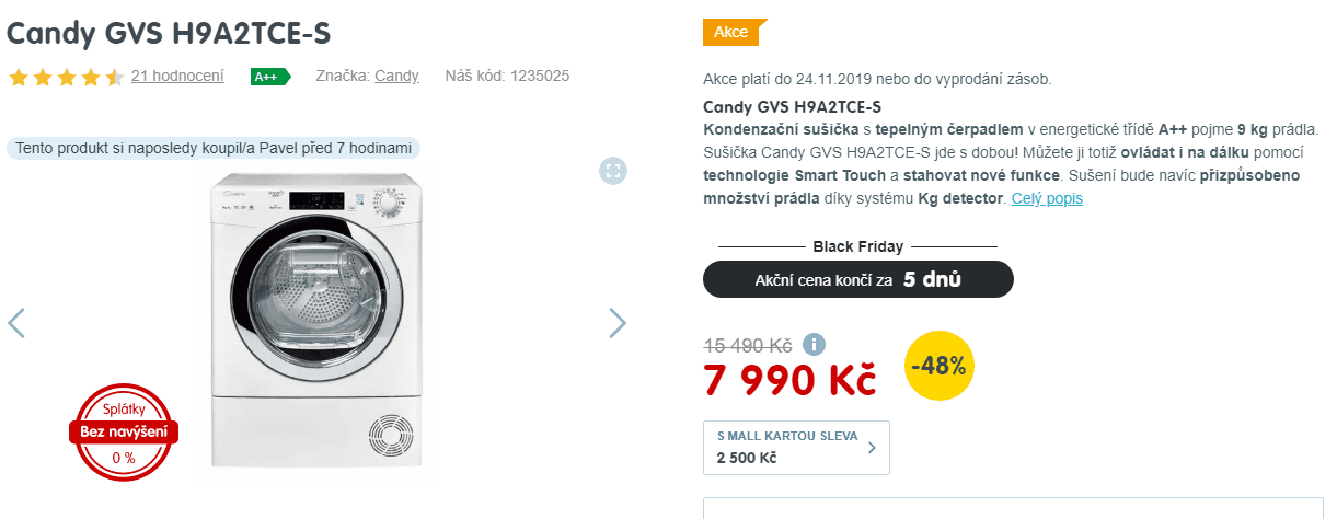 Sušička prádla Candy, 9kg, A++, NFC