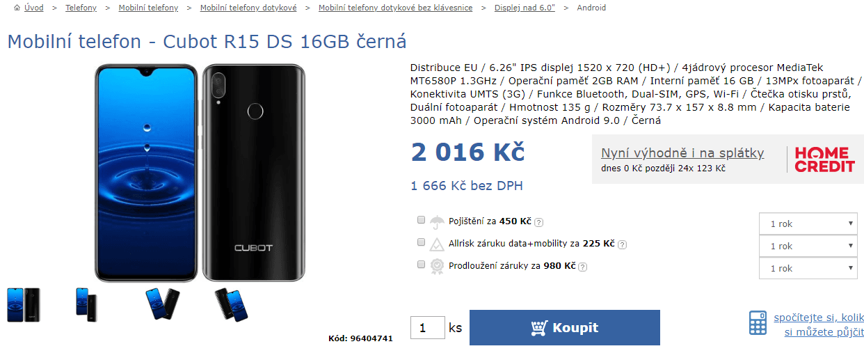 Cubot, 4x 1,3GHz, 2GB RAM, 6,26", dual