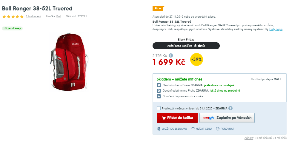 Batoh Boll Ranger 38-52L Truered