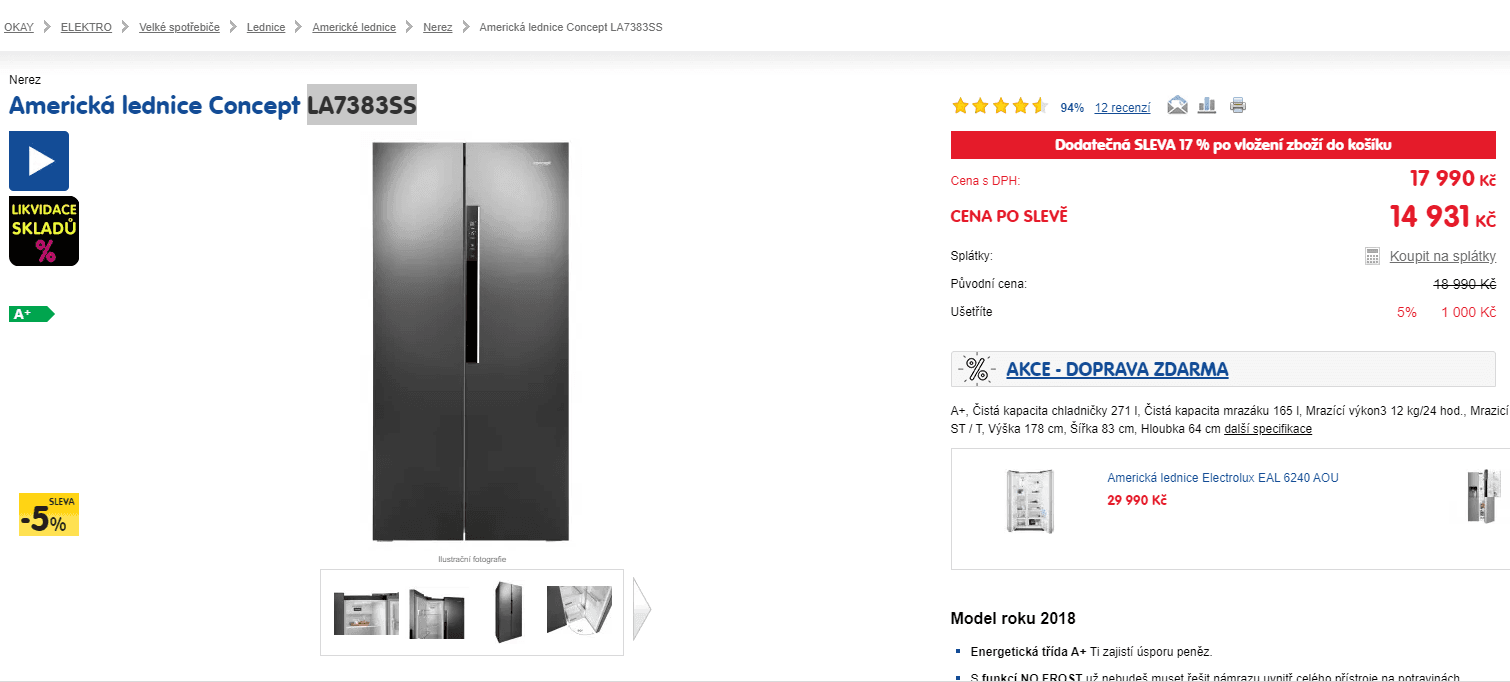 Menší americká lednice Concept, š 83cm