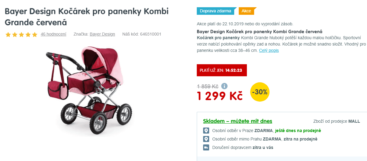 Kočárek pro panenky Bayer Design Kombi Grande