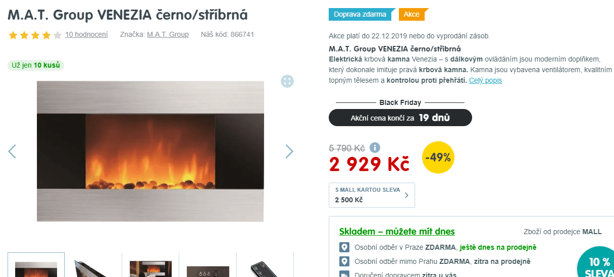 Nástěnná el. kamna s efektem plamene