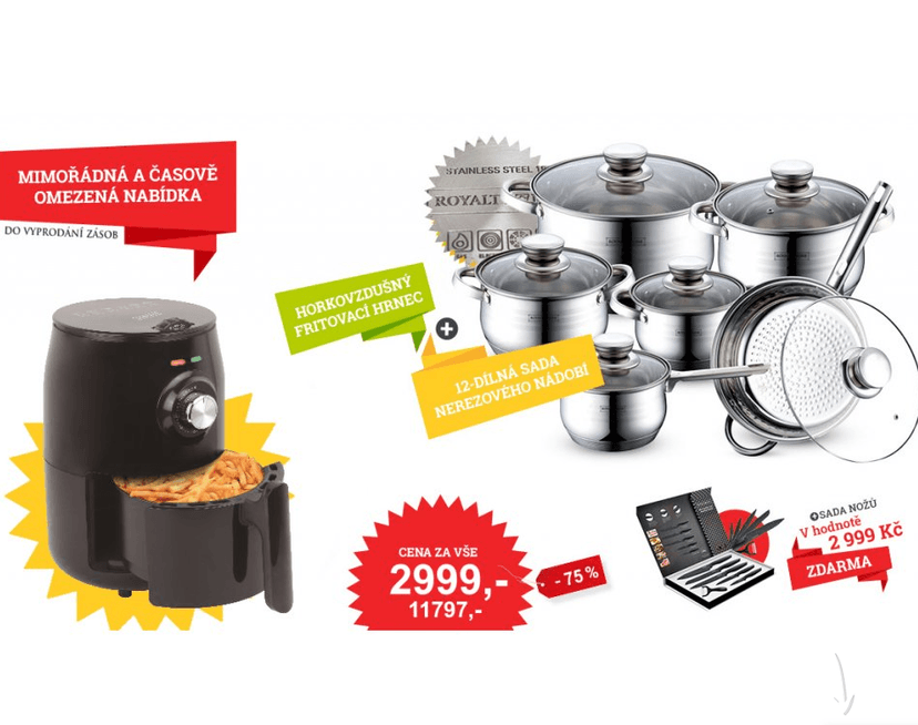 Air fryer, 12 dílná sada hrnců + 6 nožů