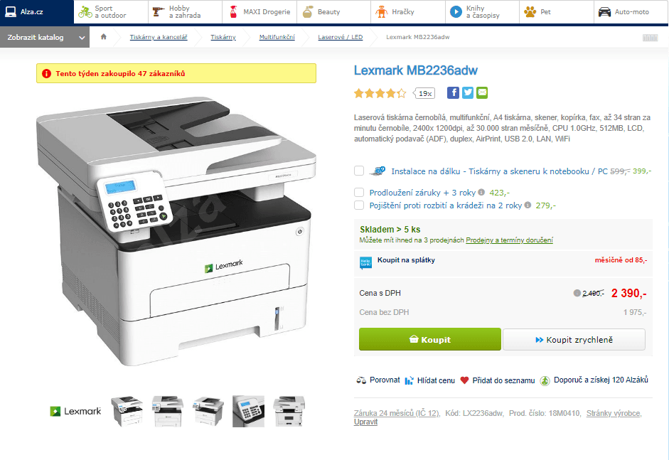 Laser, ČB multifunkce Lexmark, Wifi