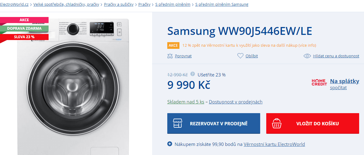 Pračka Samsung, A+++, 9 kg, 1400 ot.
