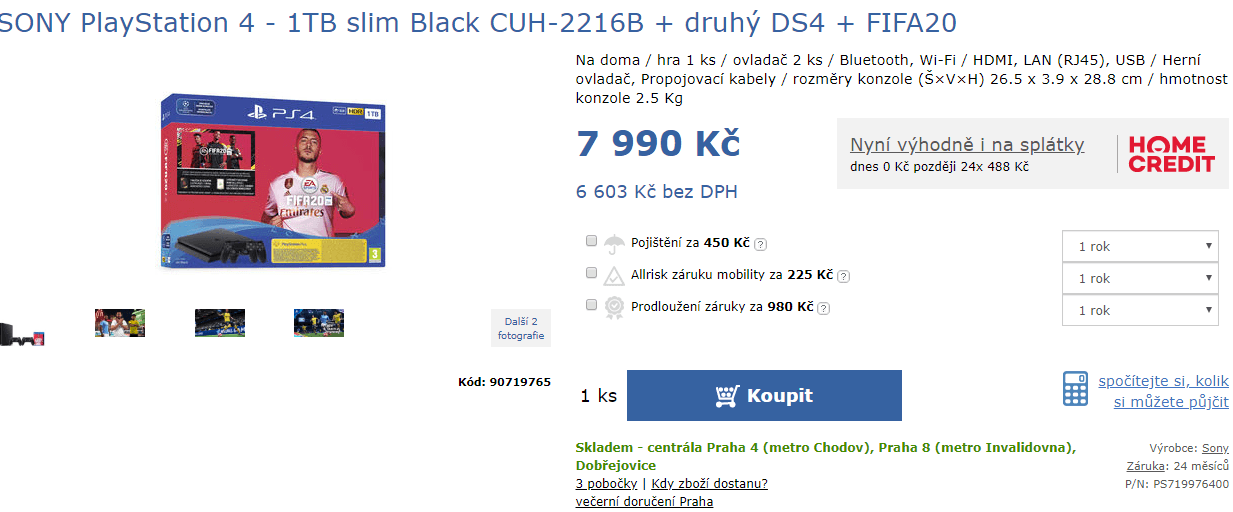 PlayStation 4 Slim + 2 ovladače + FIFA20