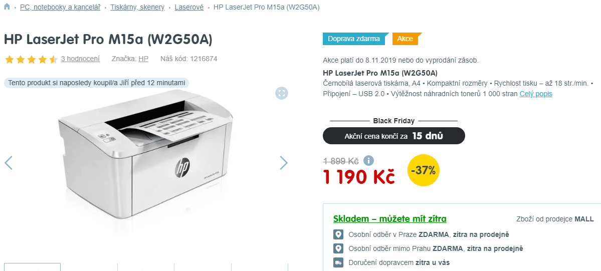 ČB laserová tiskárna HP LaserJet Pro