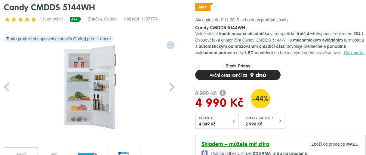 Lednice Candy, A++, 143 cm