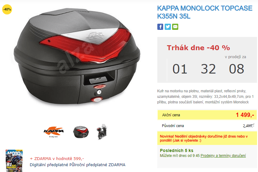 Kufr na motorku Kappa, 35 litrů, plotna