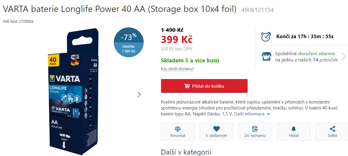 40 ks baterii AA VARTA Longlife Power