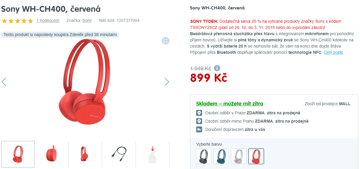 BT sluchátka s mikrofonem SONY