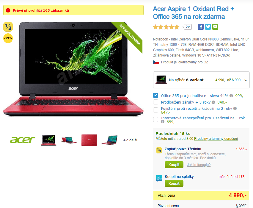 Acer, až 2,6GHz, 4GB RAM, 11,6", 1,25kg