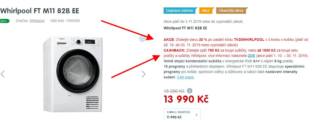 Sušička prádla Whirlpool, 8kg, A++