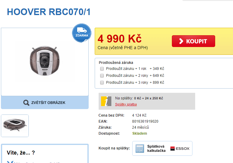 Robotický vysavač Hoover RBC0701