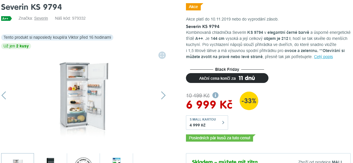 Lednice Severin, A++, 144 cm