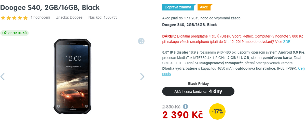 Doogee, 4x 1,5GHz, 2GB RAM, odolný