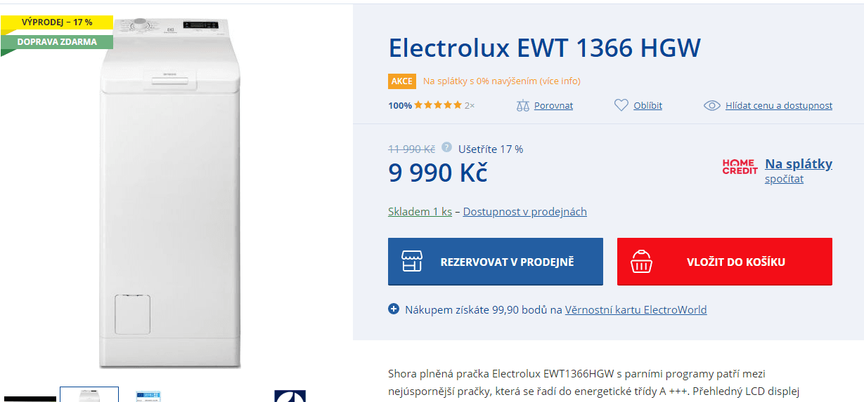 Parní pračka Whirlpool, 6kg, 1300 ot., A+++