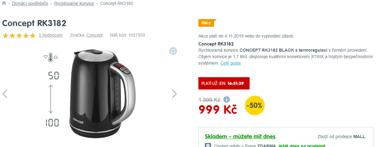 Rychlovarná konvice, teploty, Concept