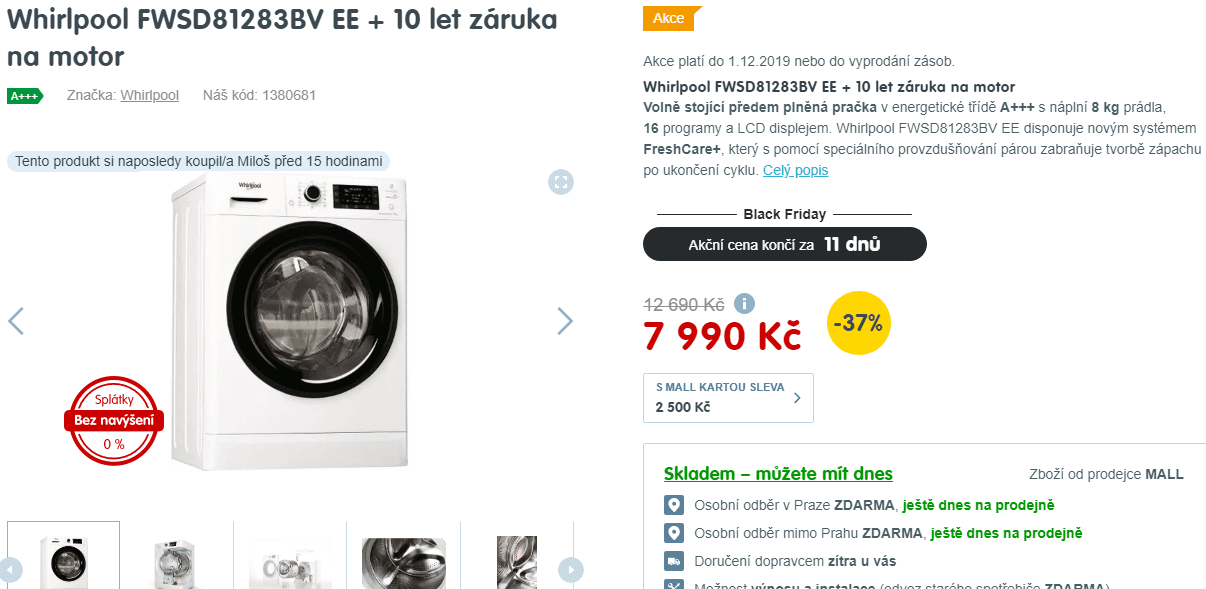 Pračka Whirlpool, 8kg, 1200 ot., A+++