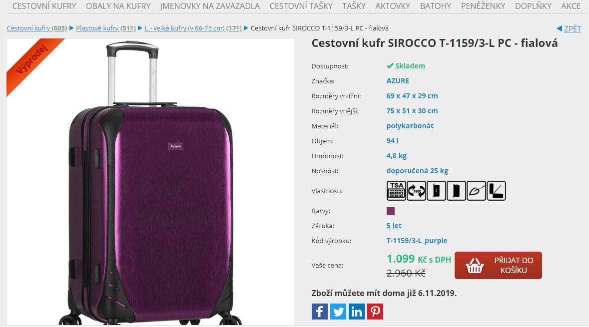 Kufr Sirocco, 94 litrů, L, plast