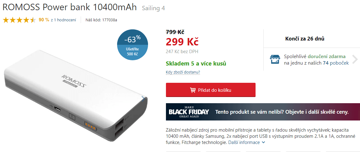 Powerbanka Romoss Sailing 4, 10400mAh