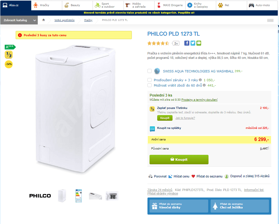 Philco, 7kg, 1200 ot., A+++