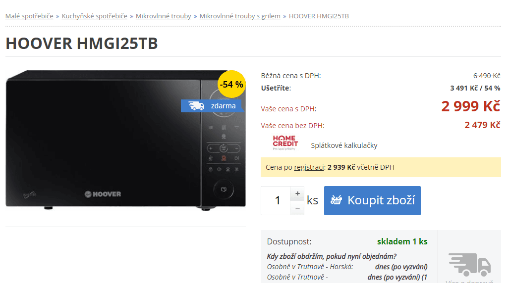Mikrovlnka Hoover, gril, 25 litrů