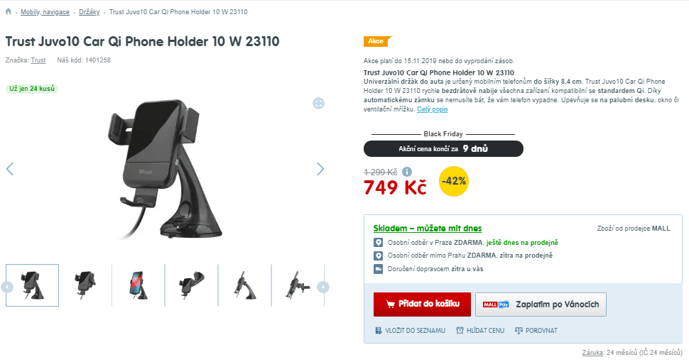 Držák mobilu do auta Trust, Qi nabíjení