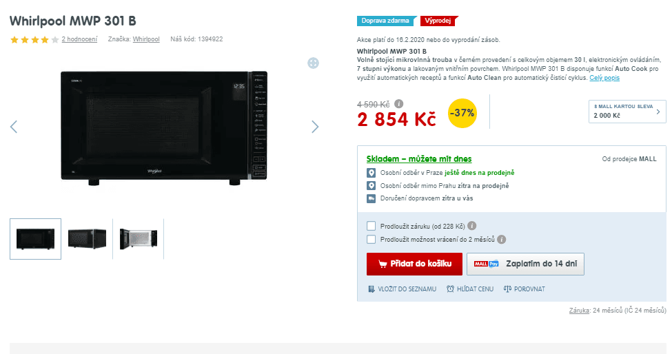 Mikrovlnka Whirlpool MWP 301 B 