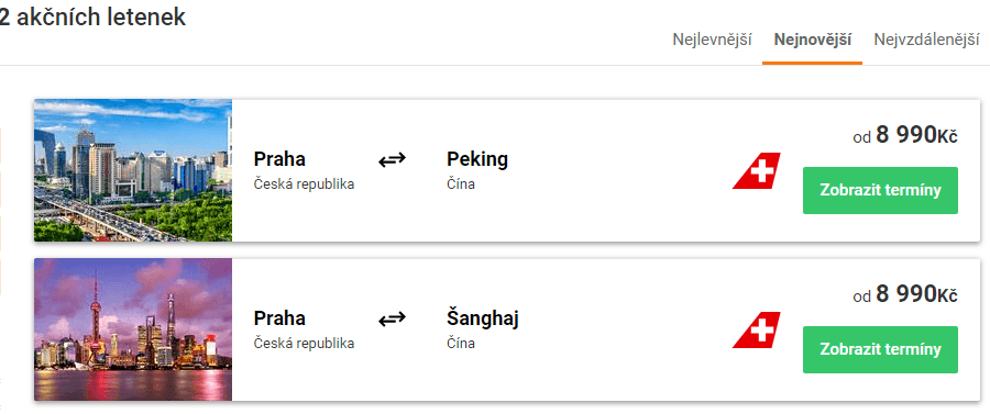 Zpáteční letenky Praha - Čína