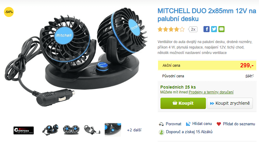 Ventilátor do auta na palubní desku Mitchell