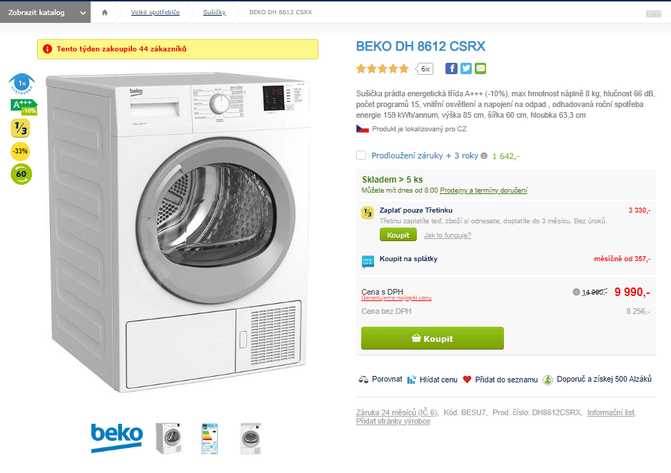 Kondenzační sušička Beko, 8kg, A+++