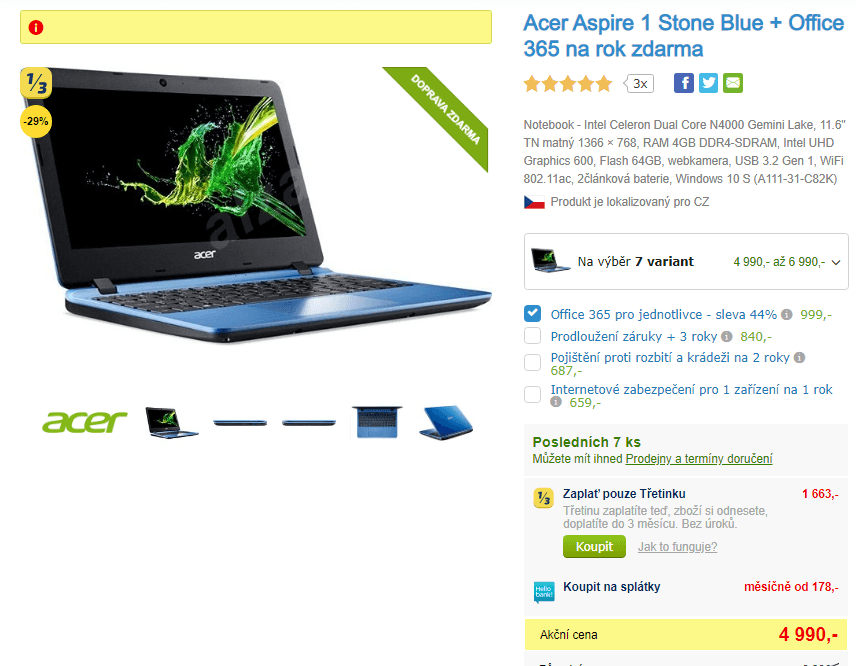 Acer, 2,6GHz, 4GB RAM, 11,6", 1,25kg