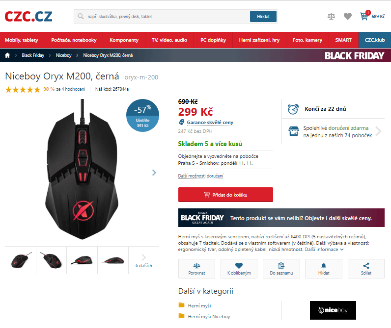 Herní myš Niceboy Oryx M200