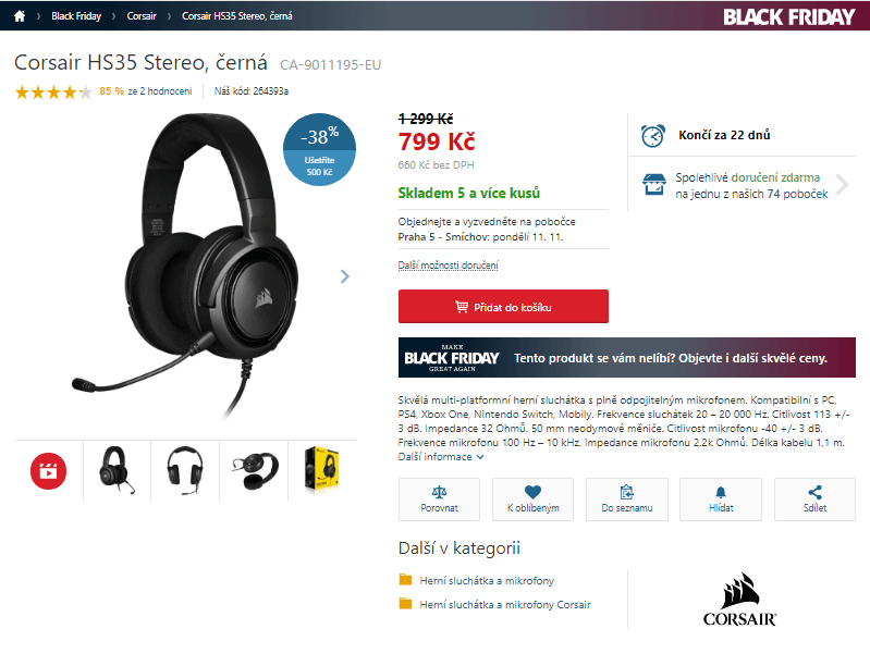 Herní sluchátka Corsair HS35 Stereo