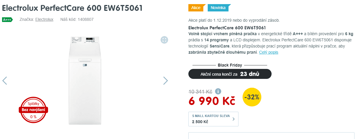 Pračka Electrolux, 6kg, 1000 ot., A+++