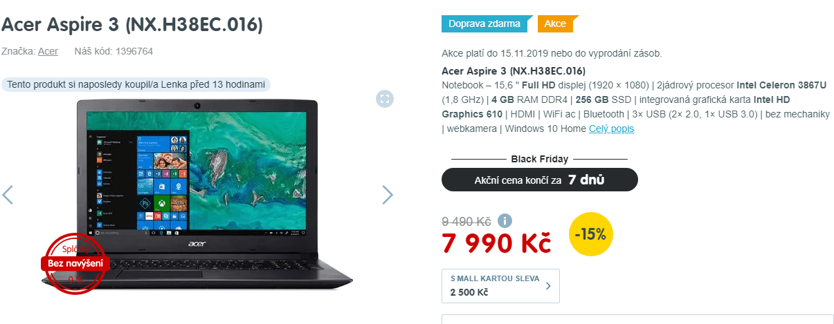 Acer, 1,8GHz, 4GB RAM, 15,6", SSD
