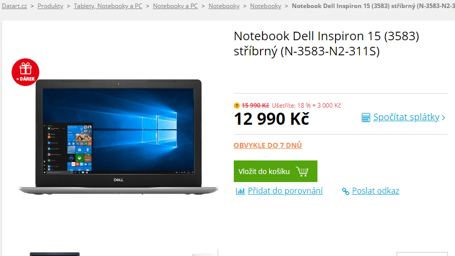 Dell, i3, 3,9GHz, 8GB RAM, 15,6", SSD
