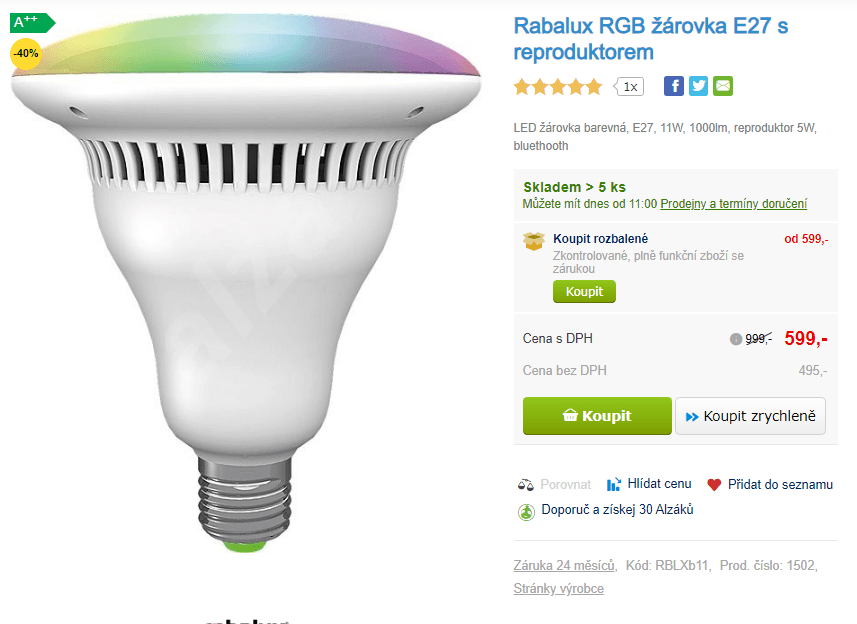 LED žárovka E27 Rabalux RGB  s reproduktorem