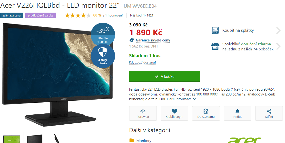 PC monitor Acer, 22", full HD