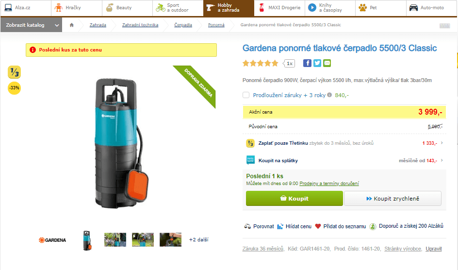 Ponorné čerpadlo Gardena 5500/3