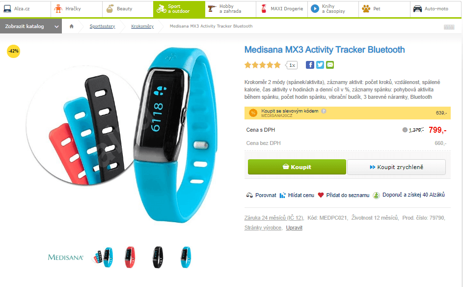 Krokoměr Medisana MX3 Activity Tracker
