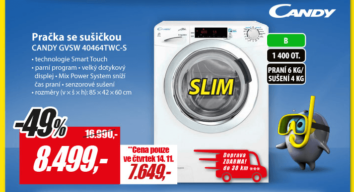 Pračka se sušičkou Candy, 6/4kg, 1400, NFC