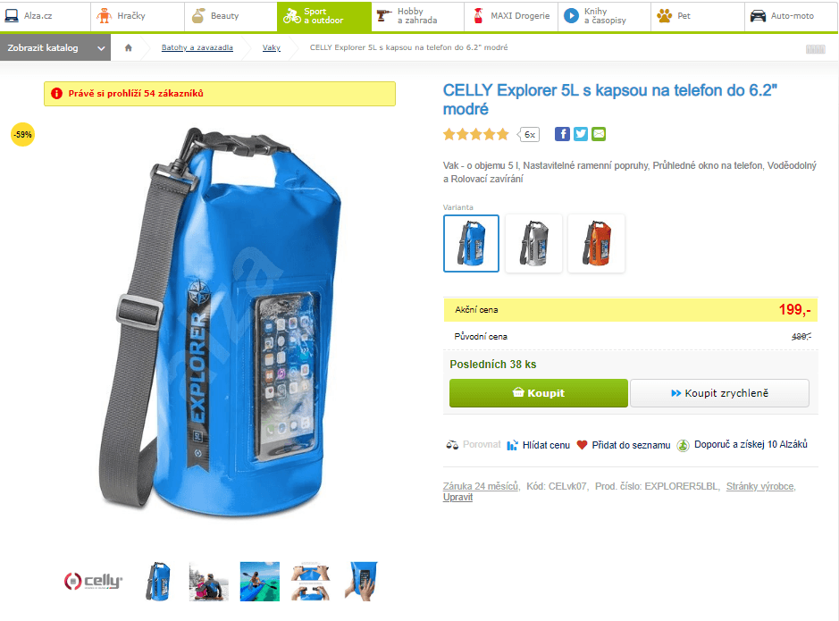 Voděodolný vak Celly Explorer 5L s kapsou