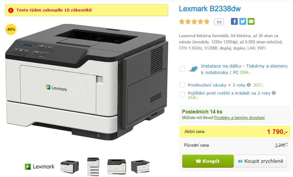 ČB laserová tiskárna, Wifi, Lexmark