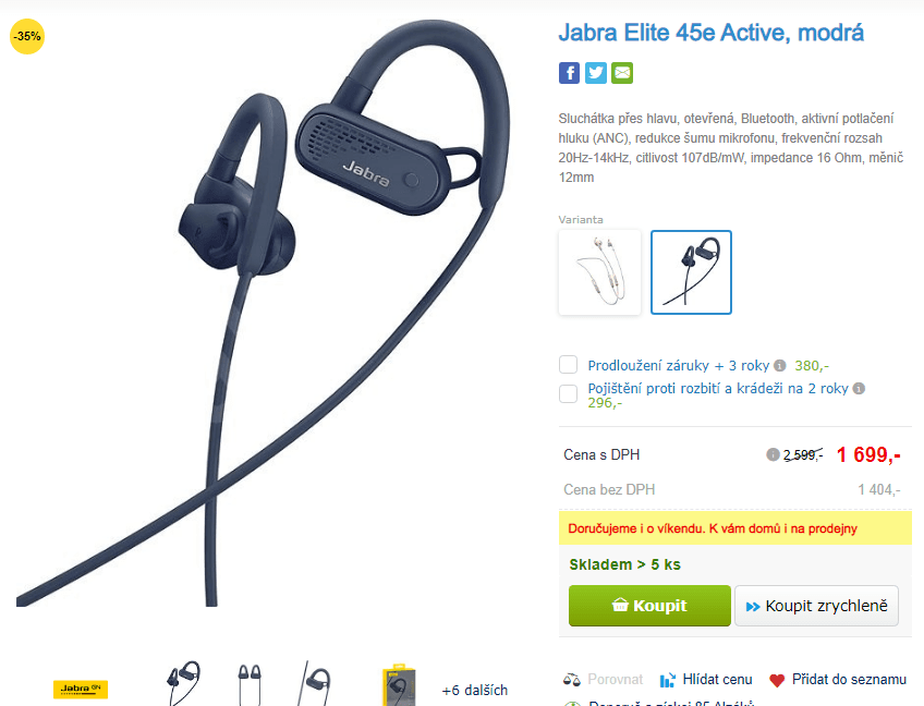 Bezdrátová sluchátka Jabra Elite45e