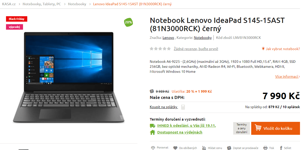 Lenovo, až 3GHz, 4GB RAM, SSD, 15,6"