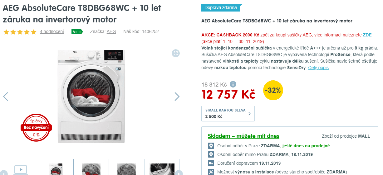 Sušička prádla AEG, 8kg, A+++