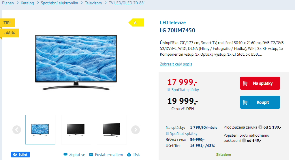 4K Smart TV, HDR, 177 cm, LG