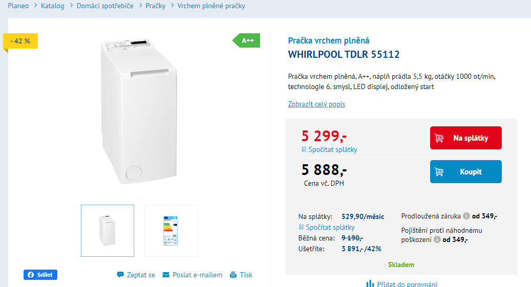 Whirlpool, 5,5 kg, 1100 ot., A++